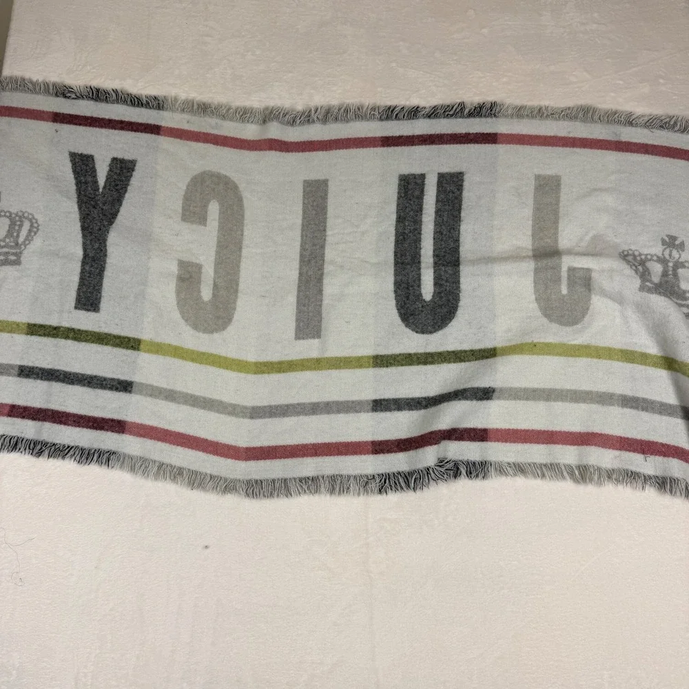 Juicy Couture Plaid Scarf Crown Logo‎ Fringe Gray Red Yellow One Size Y2K